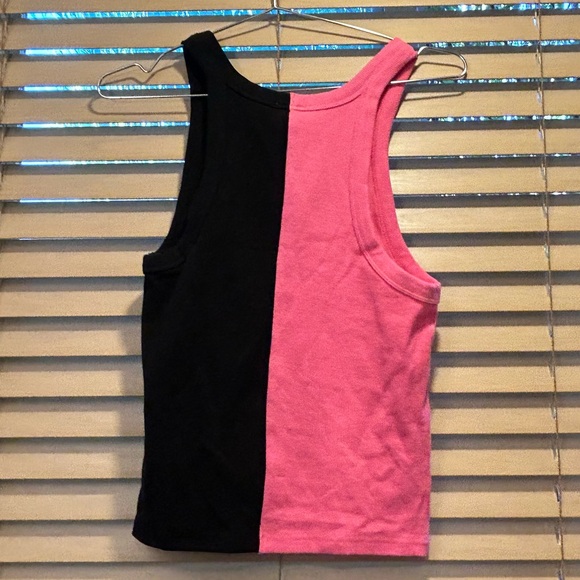 New Women’s Medium Teddy Fresh Frenemies Pink and Black Ribbed Cami Tank Top Tee - Picture 2 of 5